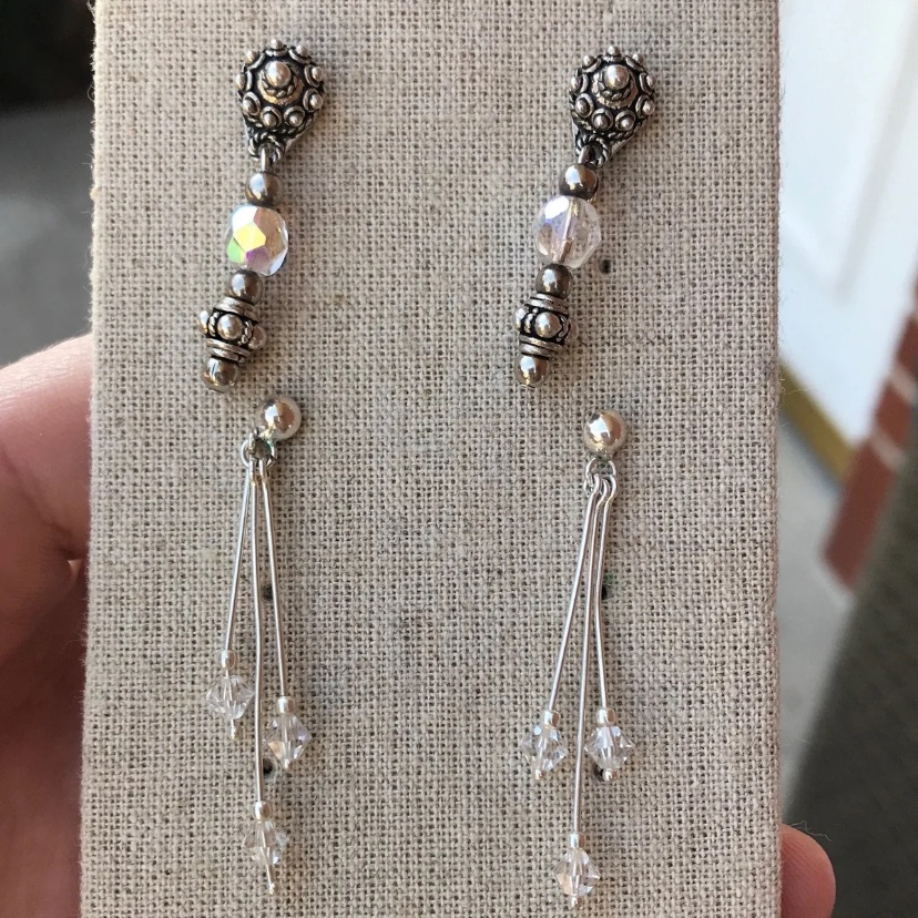 Two Pairs Sterling Crystal Earrings 925